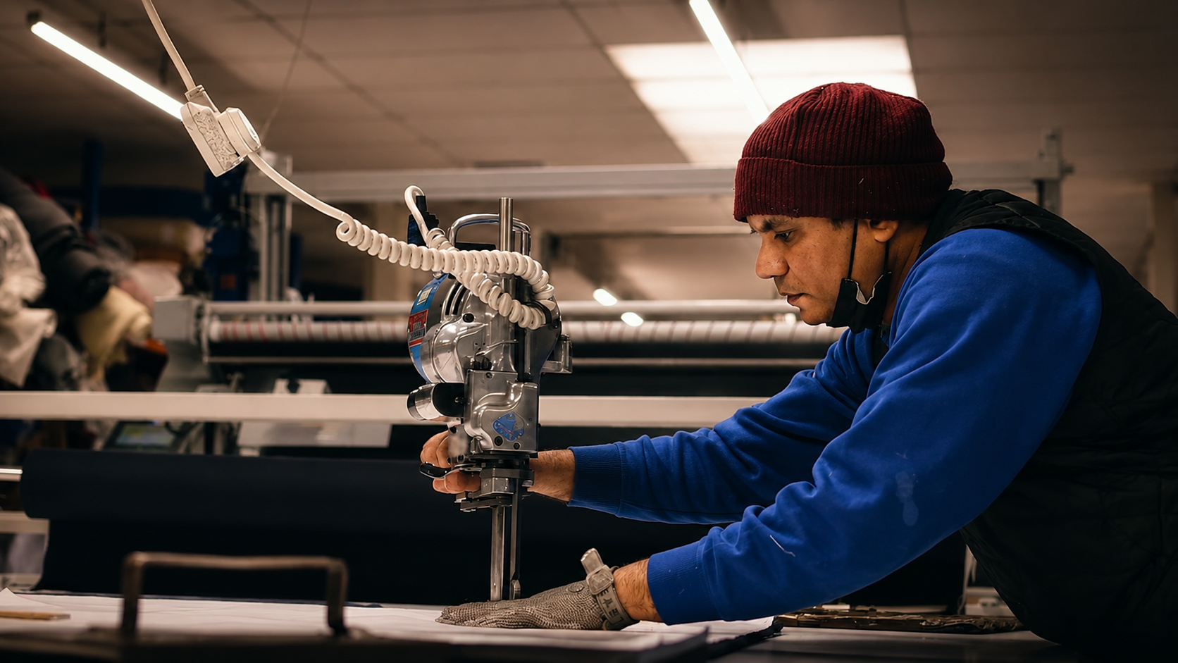 The Making of the Landowner Fishtail Parka, Cutting the cloth on the workroom floor