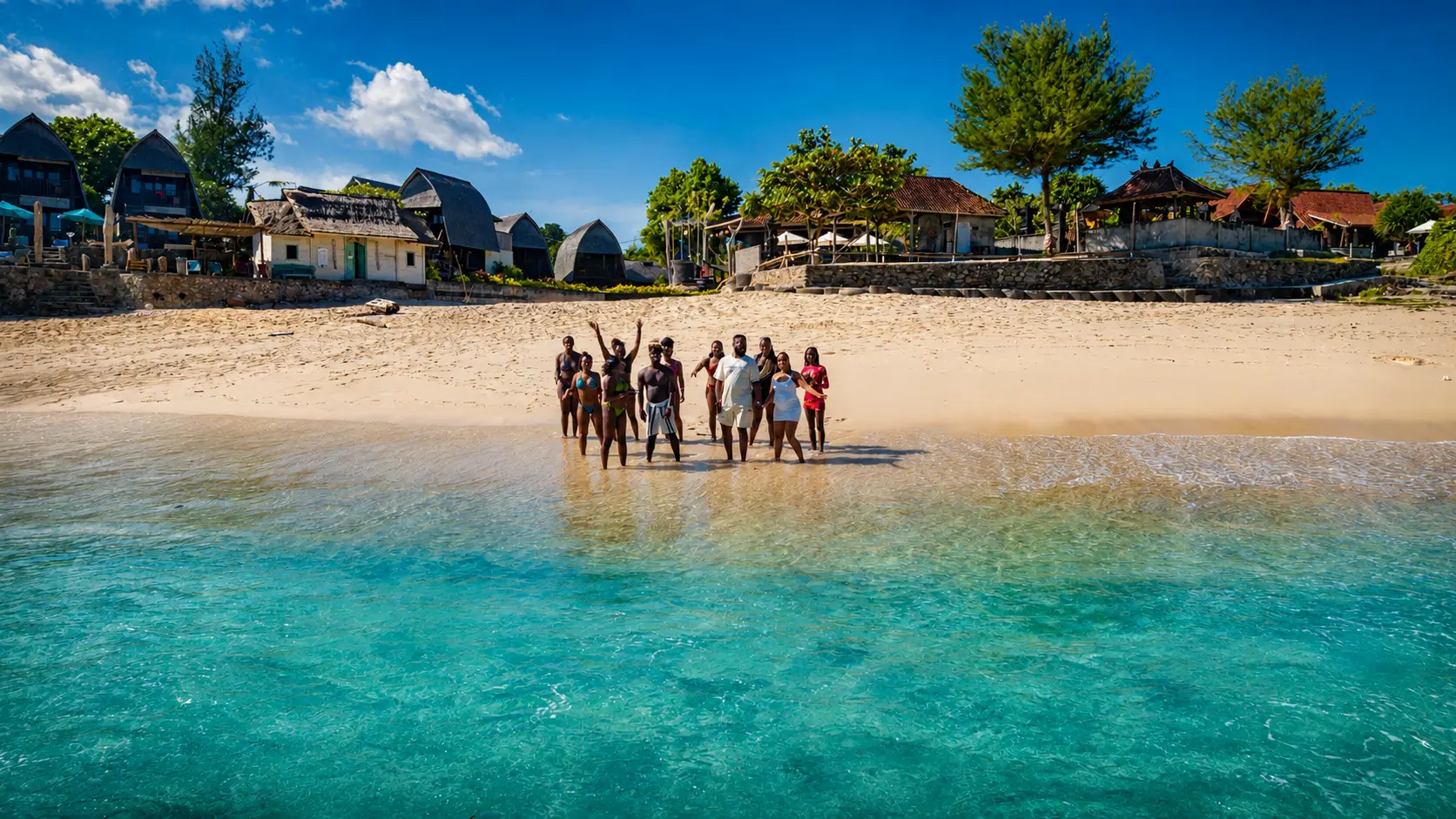 Two Weeks in Bali: A Group Travel Film, The whole group, shore break
